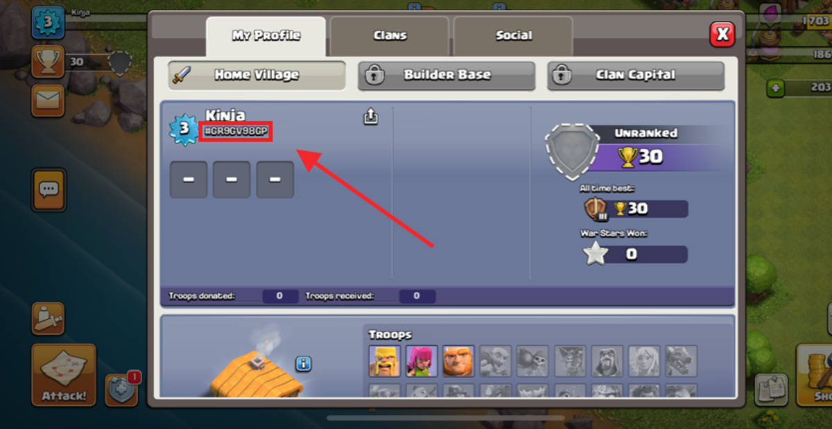Clash of Clans Player Tag Example